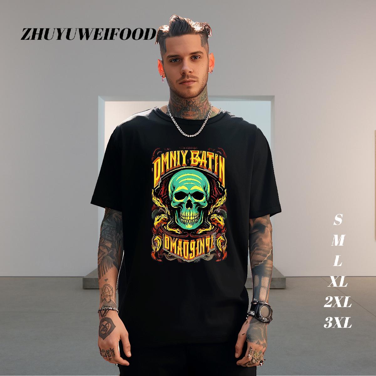 Brand Men T Shirts 100% Cotton 230g skull Anime Printing Street Graphic Breathable Short Sleeve Couples T Shirts Fashion New Clothings