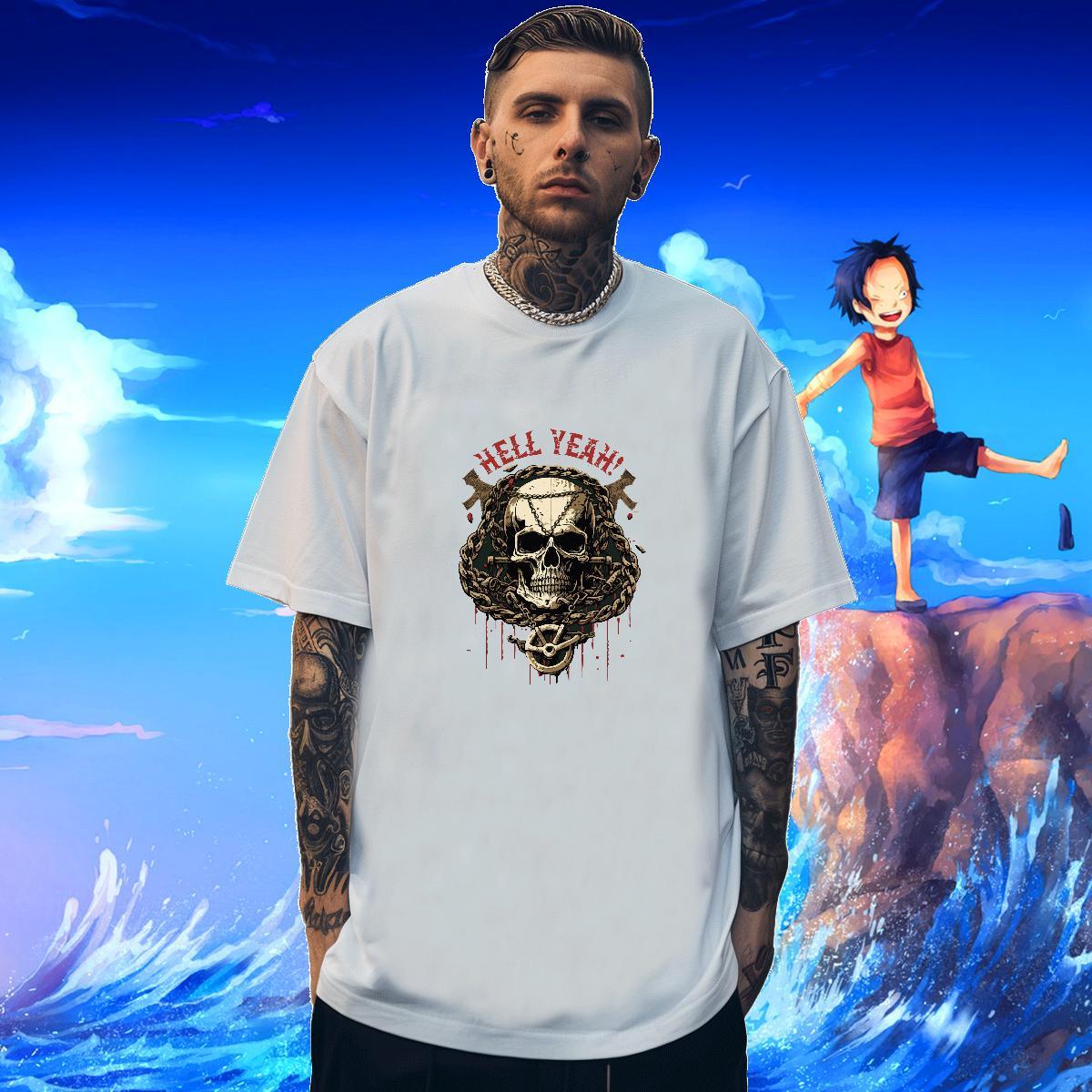 Soft T Shirt For Man 230g Cotton skull Spring Summer Asian Size Breathable Short Sleeve Tshirt for Man Woman 2024 New Tees
