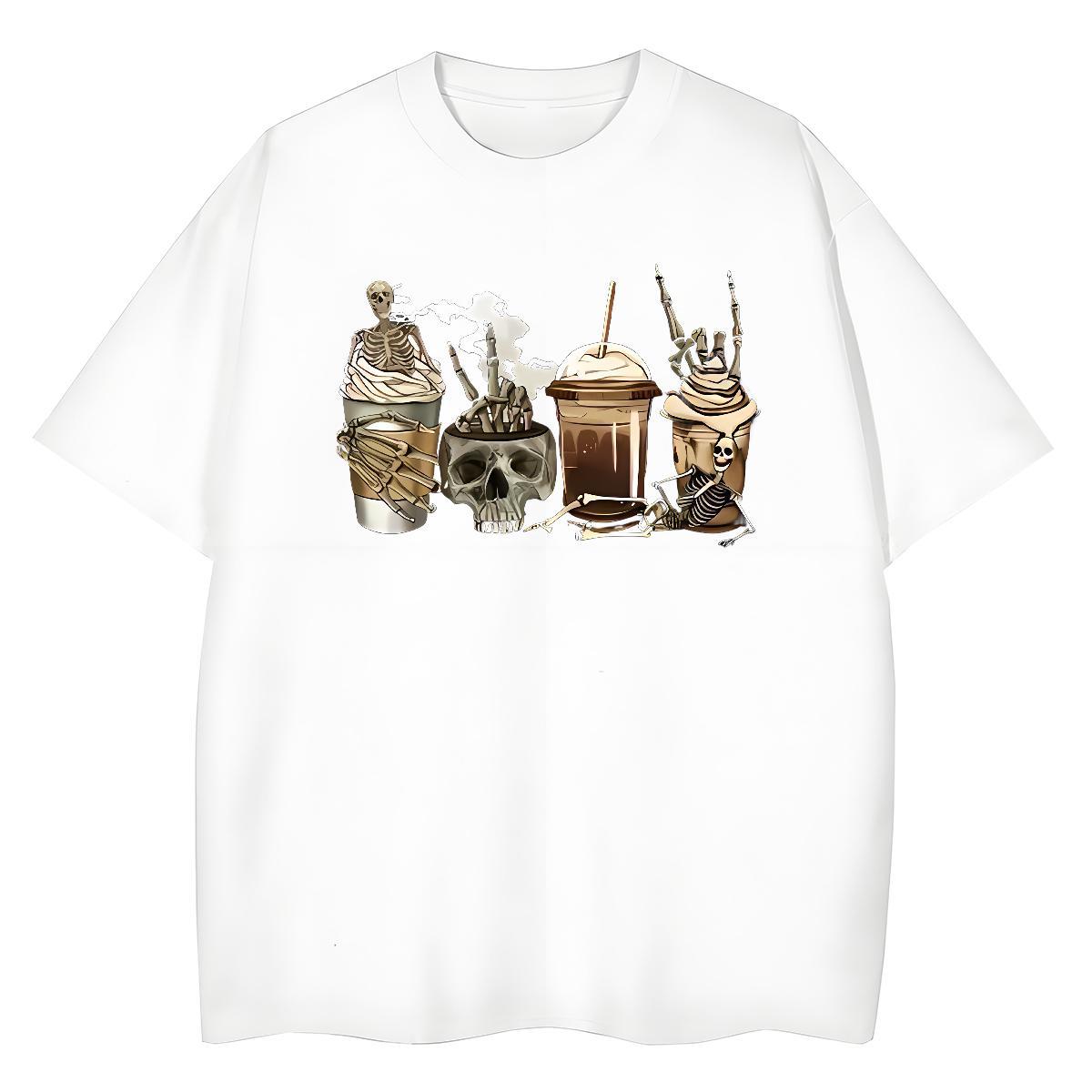 Loose Men T Shirts 230g Pure Cotton skull Daily Outfit Oversized 3XL 4XL Crew Neck Breathable Tshirt for Man Woman New Wear