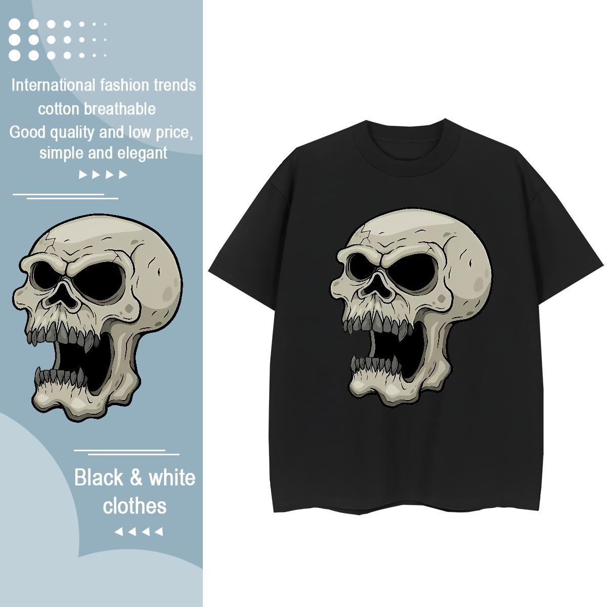 Classic T shirt 230g Pure Cotton skull Sports Casual Black Oversized Short Sleeve Soft Men Tops Tees Fashion Design Polos