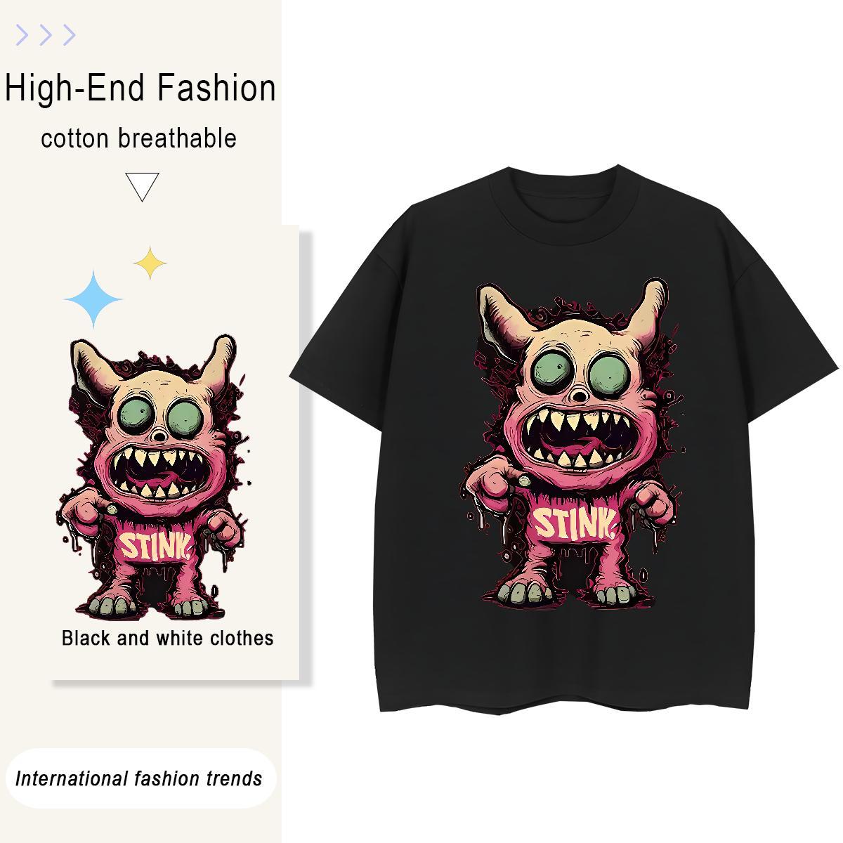 Loose fit Women Tees 230g 100% Cotton Terror Home Outdoor T Shirt For Woman Breathable Short Sleeve DIY Printed Tshirts