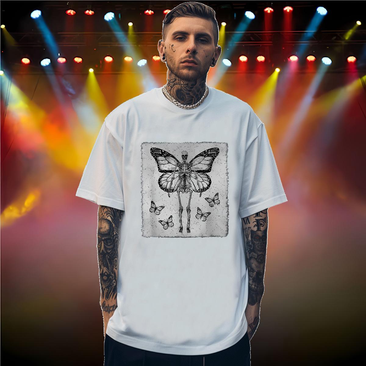 Soft T Shirt For Man 230g Cotton butterfly Hip Hop Street Custom Big Size Short Sleeve O-Neck Men Clothes T-Shirt 2024 New Polos