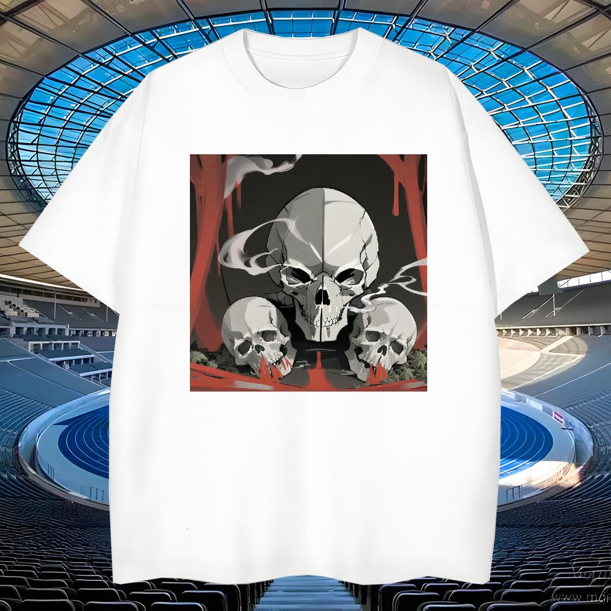 Cool Mens T Shirts 230g Pure Cotton skull Sport DIY Printed Round Neck Short Sleeve Tshirts Fashion Design Tops