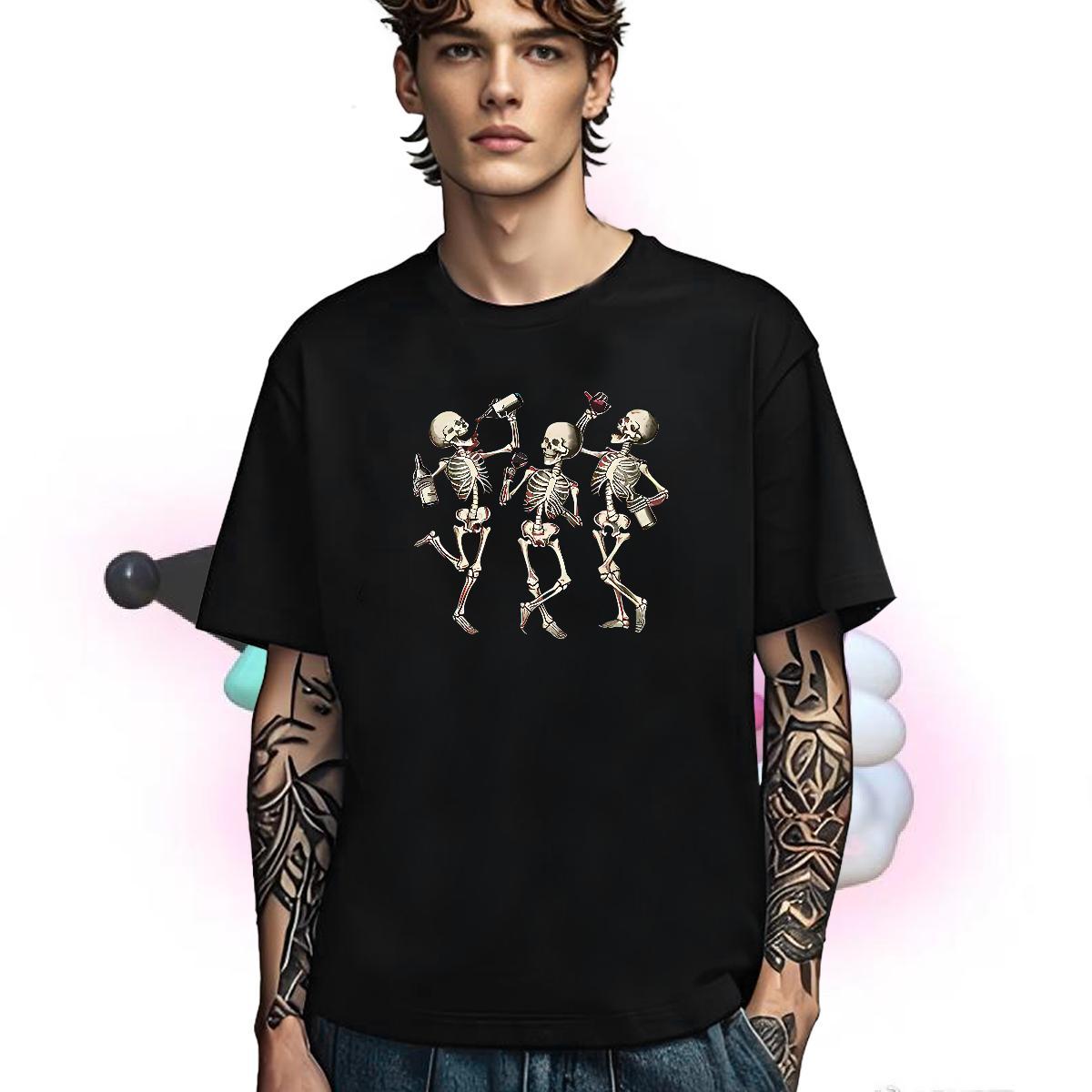 Brand Men T Shirts 230g 100% Cotton skull Spring Summer Custom Cartoon Crew Neck Breathable Men Clothes T-Shirt Customized Polos