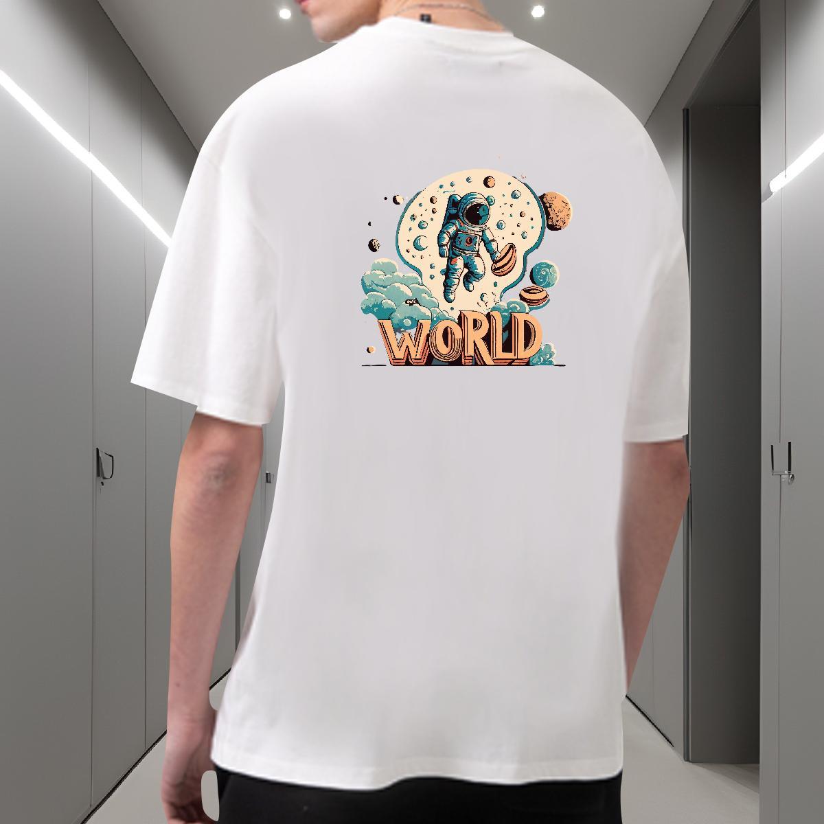 Comfortable T-Shirts 230g 100% Cotton spaceman Casual Beach White Plus Size Breathable Crew Neck Mens Tshirts 2024 New Tops