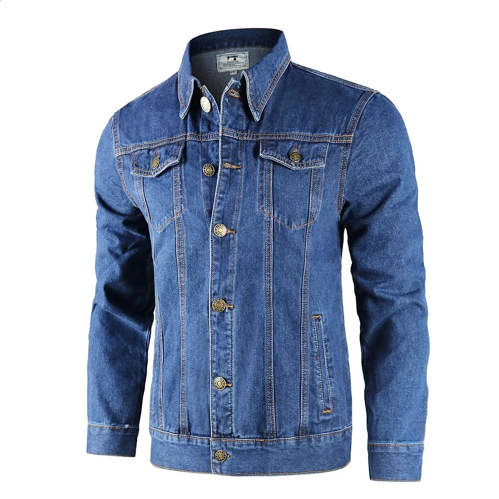cotton denim jacket mens casual solid color lapel single chest autumn slim fit highquality 240824