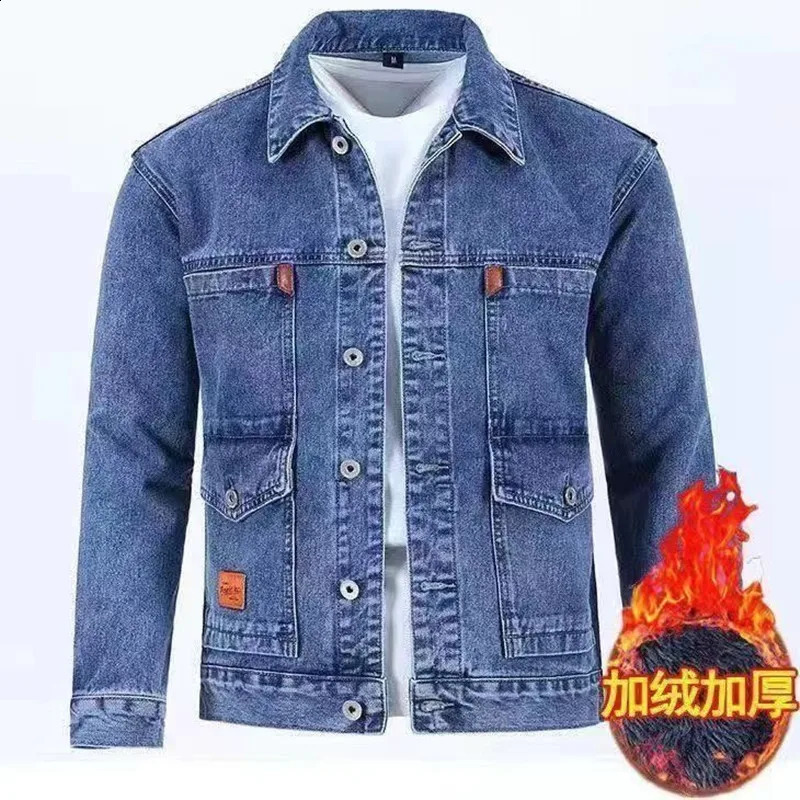 autumn and winter mens classic fully matched denim jacket wool thickened warm highquality S5XL 240824