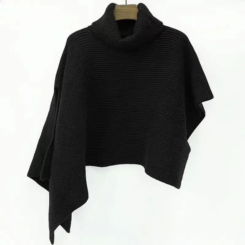 High Collar Irregular Pullover Sweater Cape Womens Tops Sleeveless Autumn And Winter Outer Tower Turtleneck Knitted Scarf Neck 240824