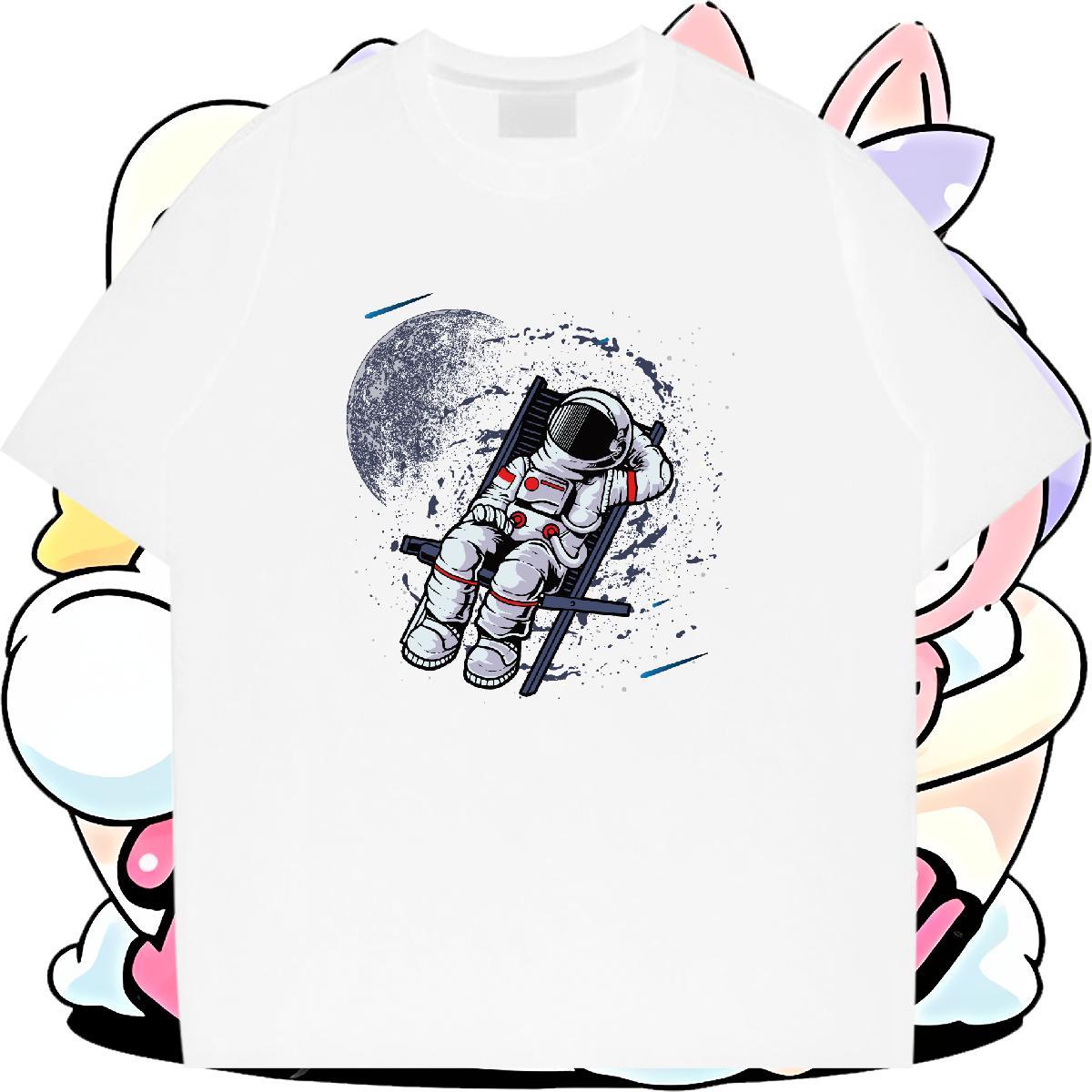 Comfortable Unisex Tshirts 230g Pure Cotton cosmonaut Casual Daily Wear Women T Shirts Crew Neck Breathable Graphic Tee Shirt