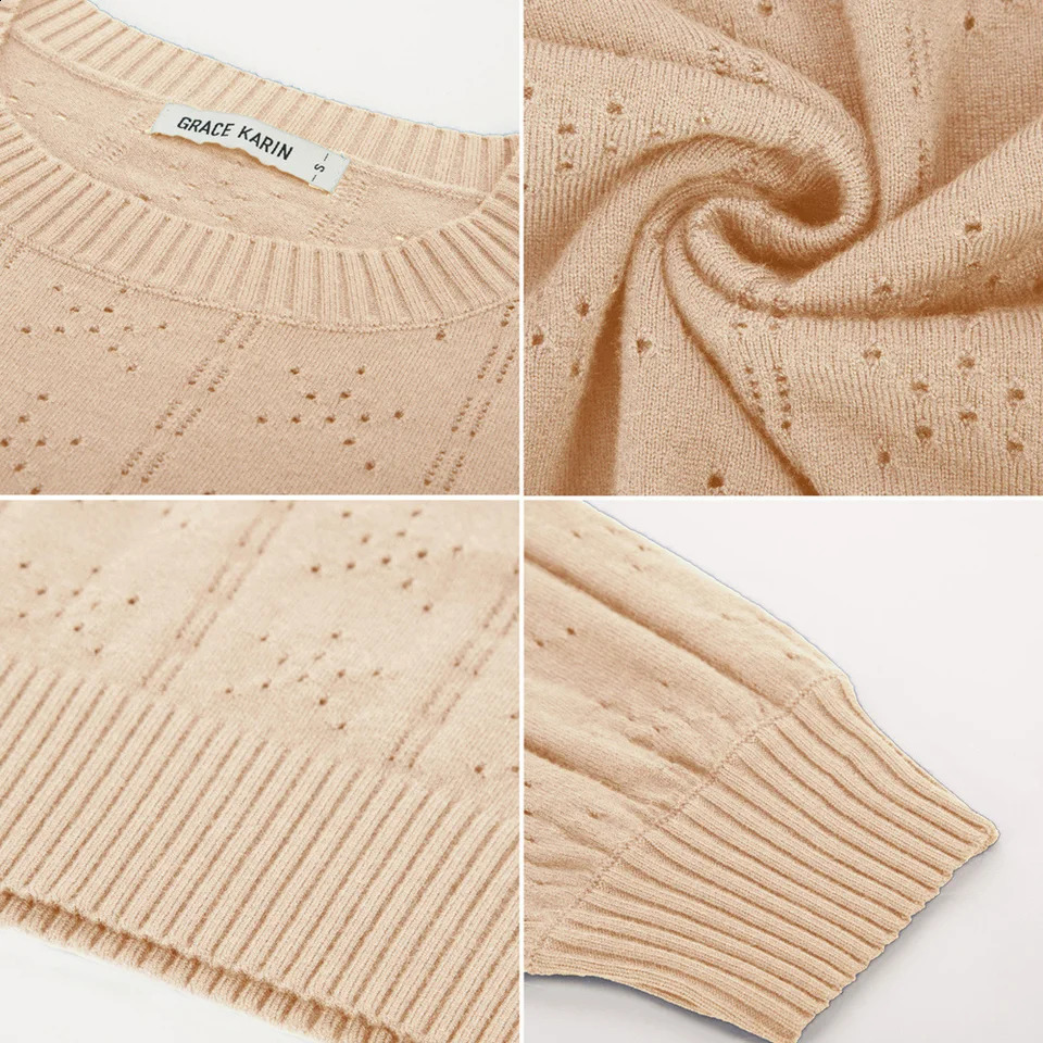 GK Women Pullover Sweater Hollowed-Out Knitting Wear Casual Lady Puffed Long Sleeve Tops Knitwear Winter Autumn T-shirts 240824