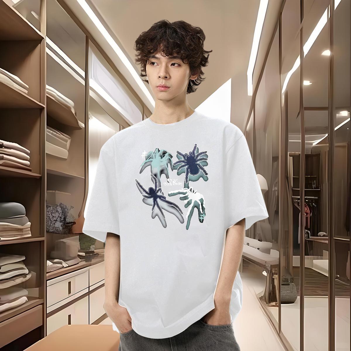 Designer Fashion Men Tops Tees spider High Street Hip Hop 230g Cotton Polos O Neck Short Sleeves Free Shipping Men T Shirts Floral Print