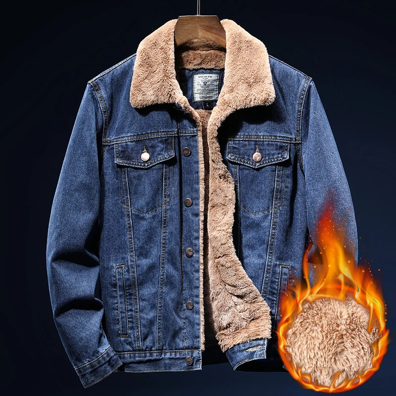 Winter Mens Warm Cowboy Jacket Fashion Casual Wool Thick Jeans Coat High Quality Clothing 240824