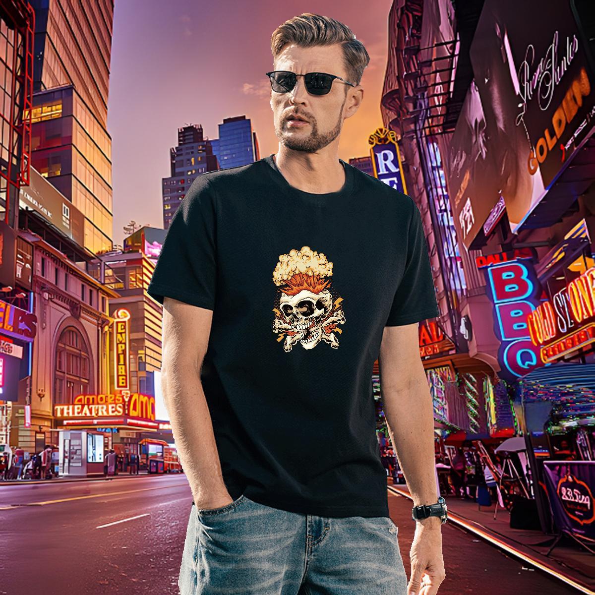 High Quality Men T Shirts 100% Cotton 230g skull Sports Casual DIY Anime Breathable Short Sleeve Men Clothes T-Shirt DIY Customized Tees Shirts