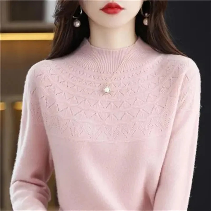Cashmere Sweater Autumn Winter 100% Pure Wool Womens Bottoming Shirts Knitted Pullover Hollowed-out Knitwear Soft Jumpers 240824