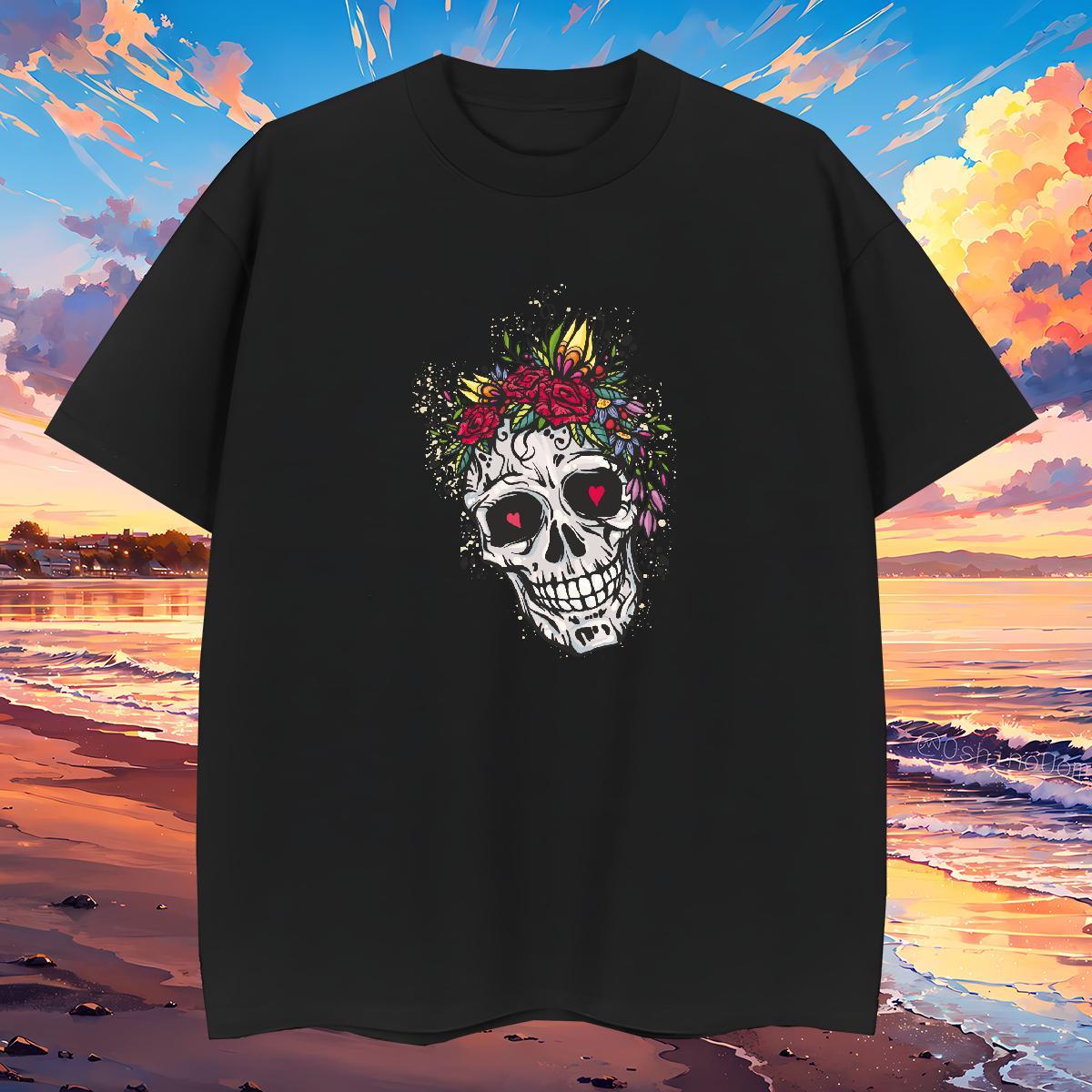 Free Shipping T-Shirts for Men 230g 100% Cotton skull Sport Custom Printing Breathable Mens Tshirts Brand Tops