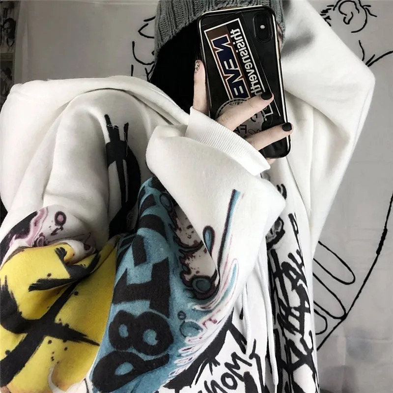 Gothic Cartoon Hip Hop Hoodies Women Japanese Funny Punk Oversize Hooded Sweatshirts Autumn Loose Long Sleeve Female Hoodie Tops 250106