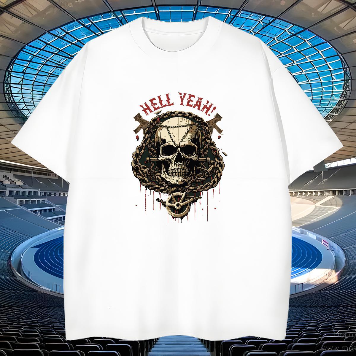 Comfortable T Shirts Men 230g Pure Cotton skull Hip Hop Street Customized Print Round Neck Short Sleeve Tshirts 2024 DIY Tops