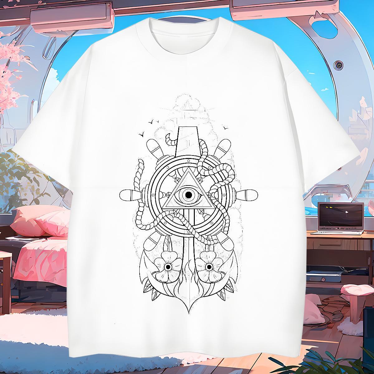 Unisex Men T Shirts 230g 100% Cotton eye of the devil Hip Hop White Plus Size Short Sleeve O-Neck Men Tops Tees Fashion New Tops Shirt