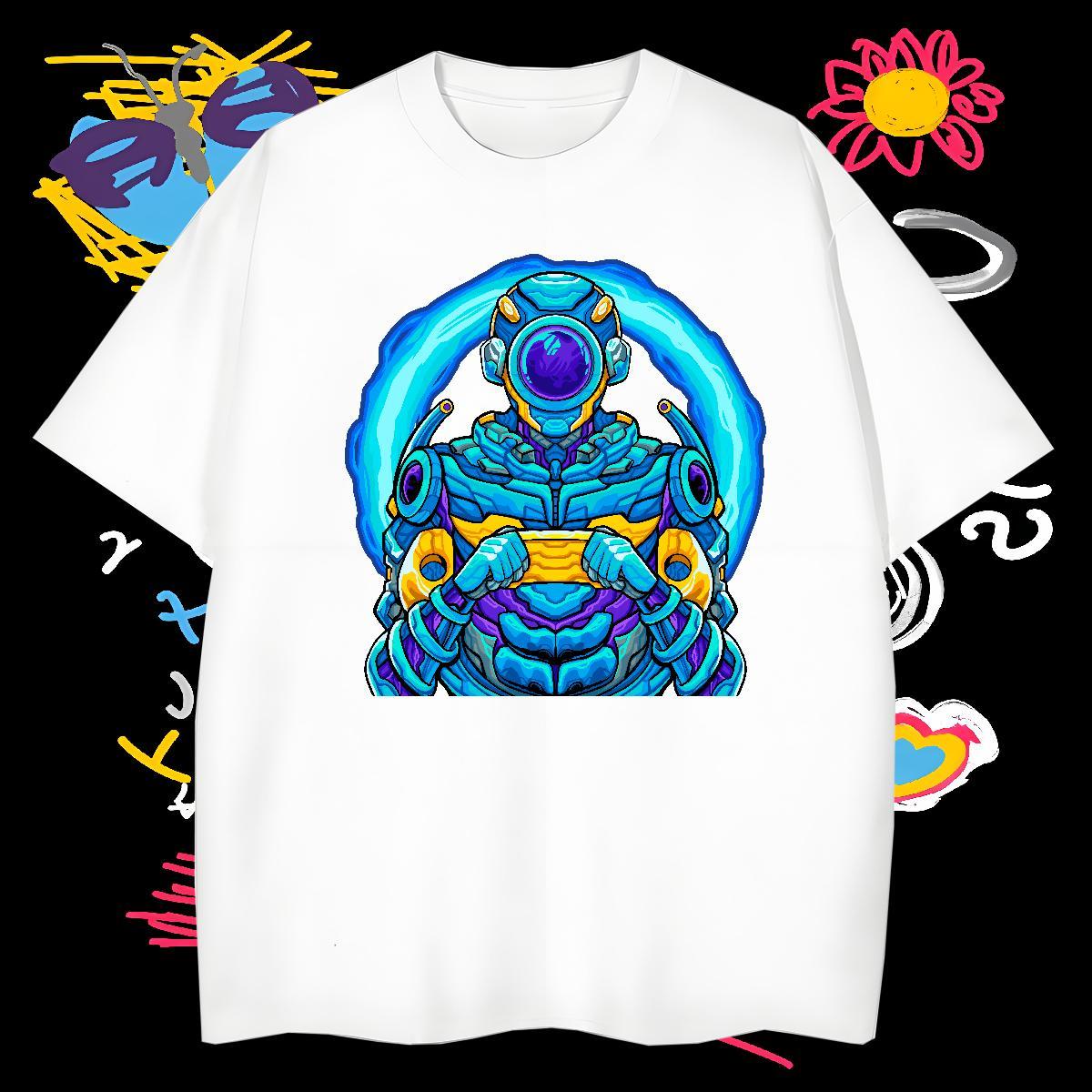 Comfortable T shirt 230g 100% Cotton robot Street Wear White Plus Size O Neck Short Sleeves Tshirt for Man Woman Classic Casual Top Tees