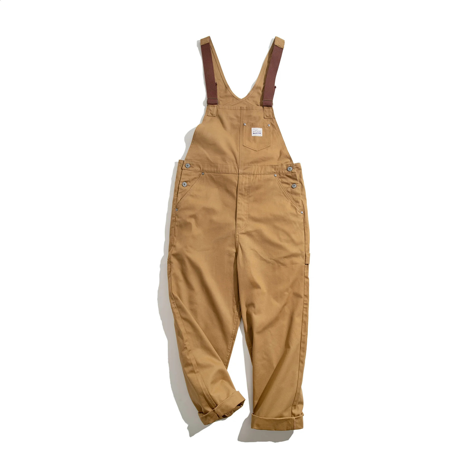 Maden Vintage Khaki Strap Pants Amekaji One Piece Pocket Straight Tube Sling Mens Fashion 240824
