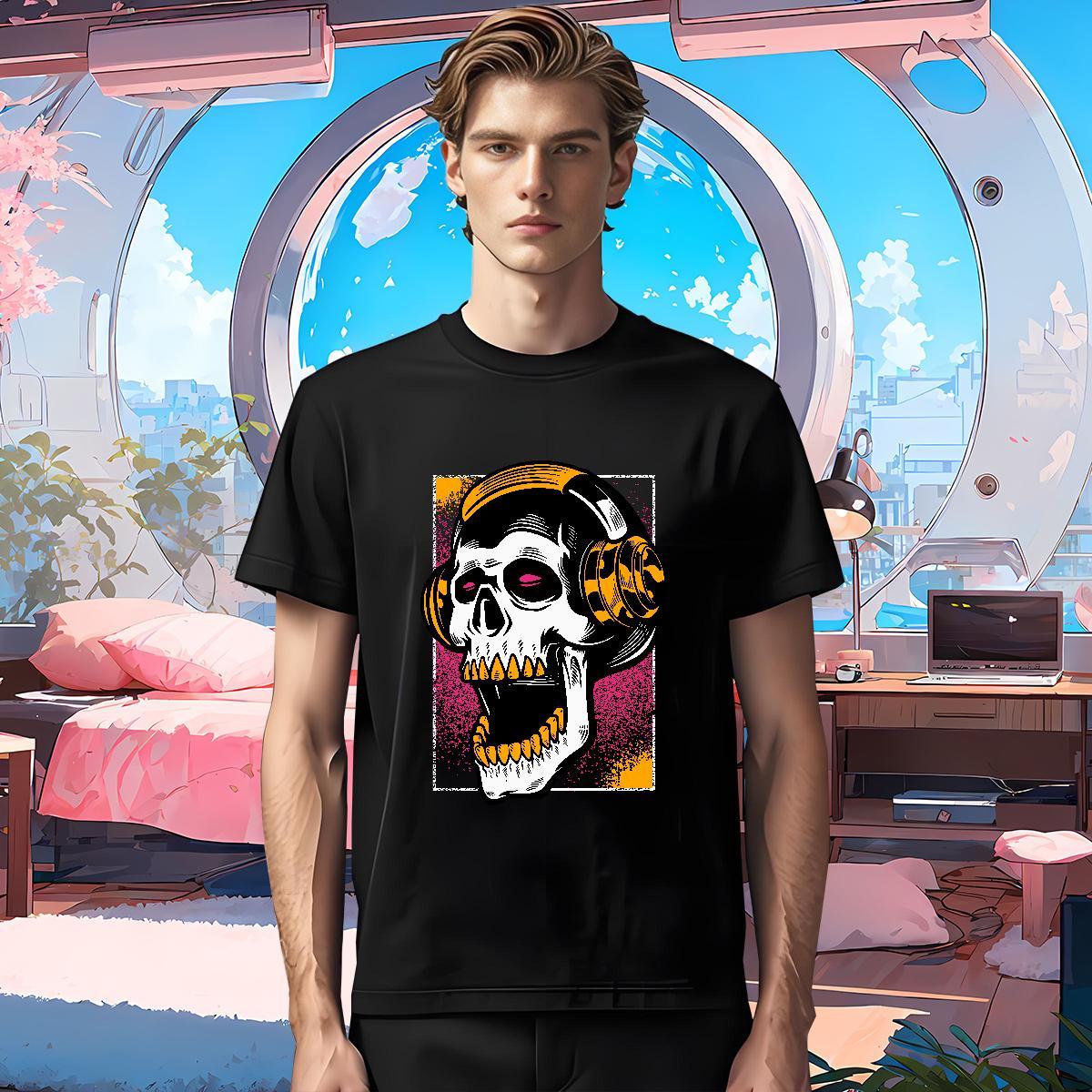 Free Shipping T-Shirts for Men 230g Cotton skull Street Wear Cartoon Printing L-4XL Crew Neck Breathable Men Clothes T-Shirt DIY Customized Tee Shirt