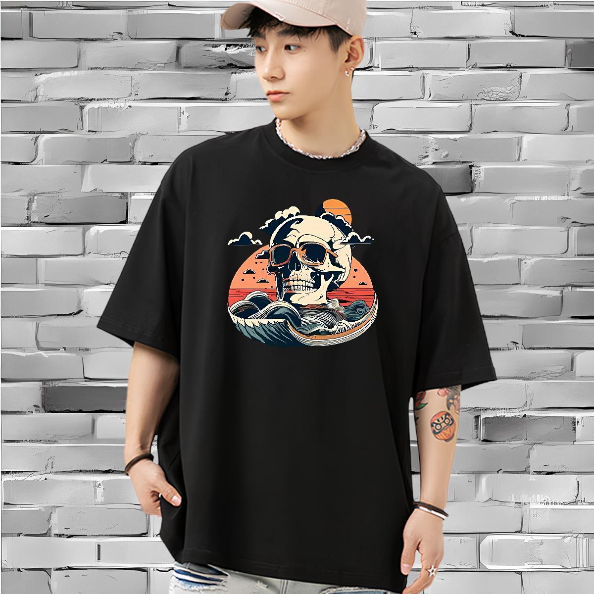 Classic Man T Shirts 100% Cotton 230g skull Casual Graphic Short Sleeve Soft Couples T Shirts Customized Tee Shirt