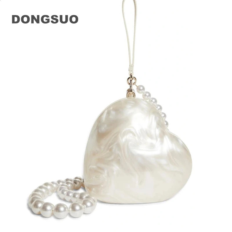 Women Acrylic heart bag cute pearl Evening Clutch Bag with strap For Wedding Party Purses And Handbags 240824Z