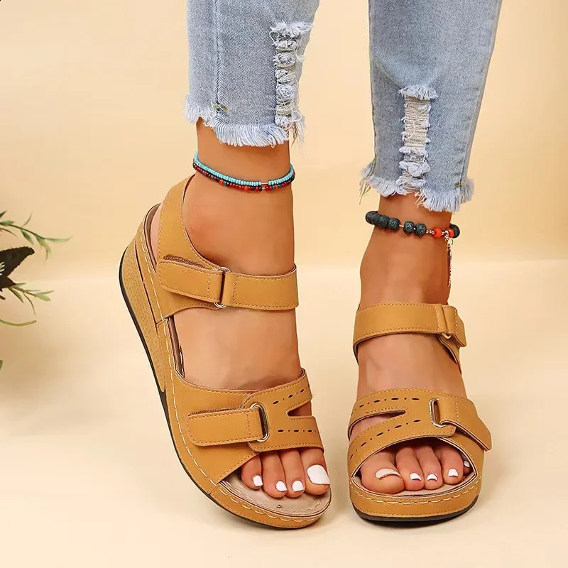 Womens Sandals Summer 2024 Womens Handmade Shoes Leather Breathable Sandals Womens Flat Shoes Retro Style Sandals Zapatillas MUJI 240823