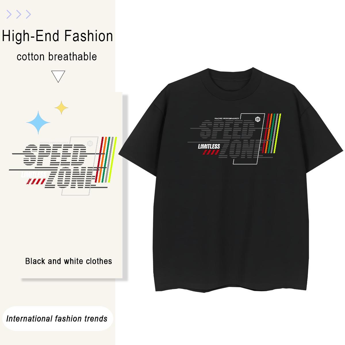 High quality Couples T Shirts 230g Cotton letter High Street Hip Hop T Shirts Women Breathable Crew Neck Cartoon Floral Printing Tshirts