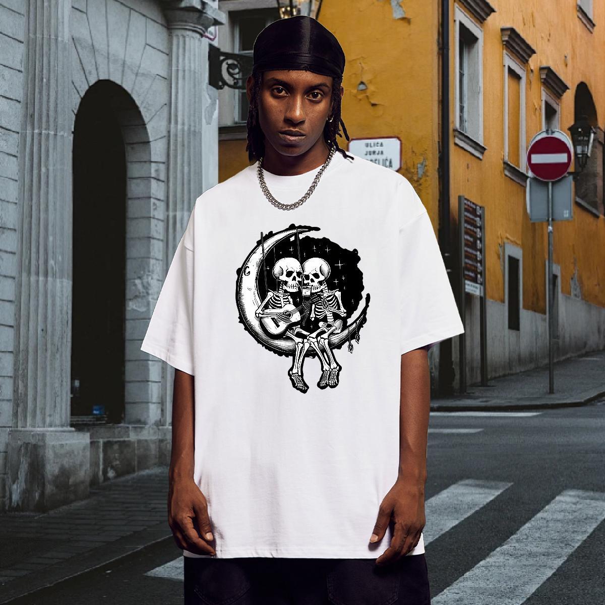 Free Shipping Mens T Shirts 230g 100% Cotton moon Hip Hop Skull Breathable Short Sleeve Couples T Shirts 2024 Top Tees
