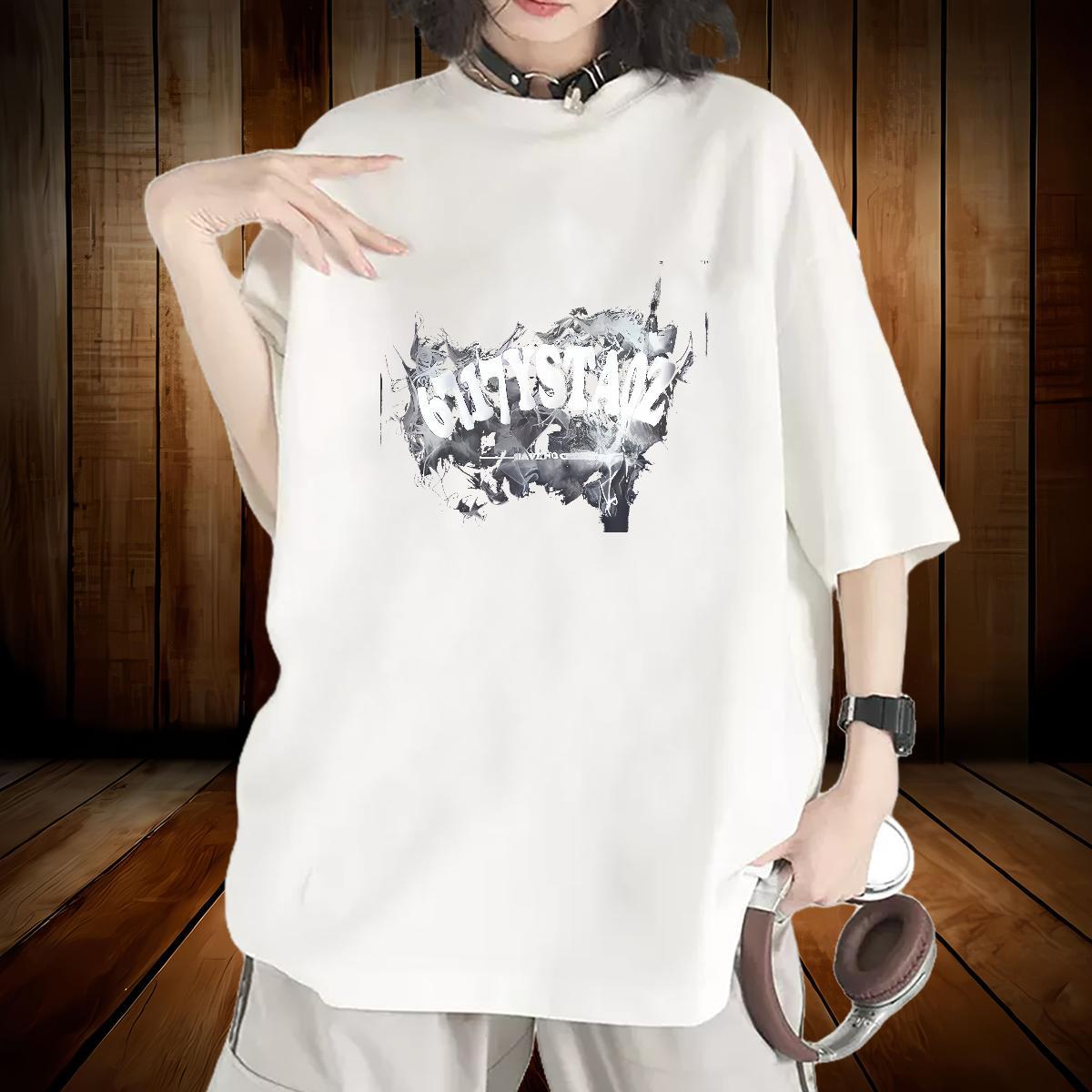 Wholesale Lady T shirt 230g Pure Cotton letter High Street Hip Hop Woman T Shirts Breathable DIY Anime Printed Clothes