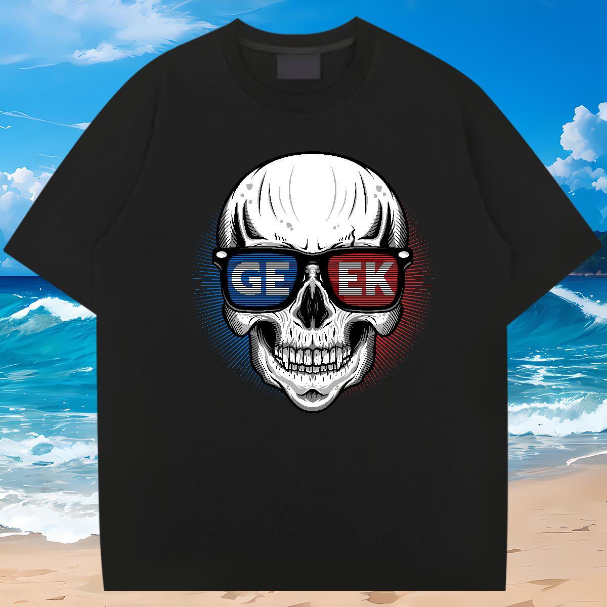 Free Shipping T shirt 230g 100% Cotton skull Street wear Hip Hop White Plus Size O-Neck Short Sleeve Tshirts 2024 Summer Clothes
