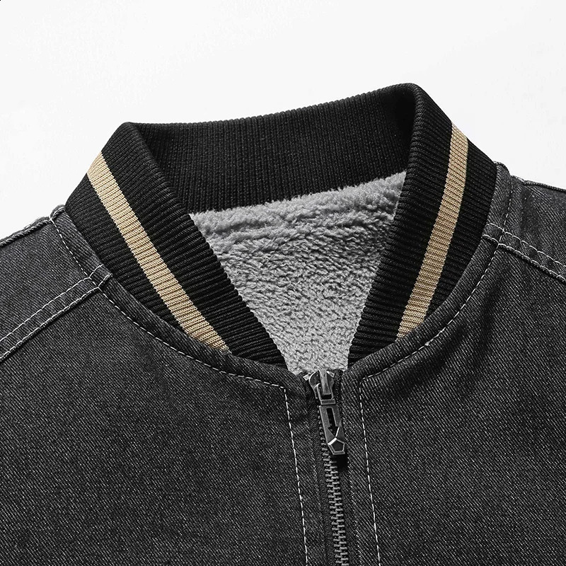 Mens Jean Coats wool baseball jacket black mens denim wide sleeves trimmed warm winter coat 240824