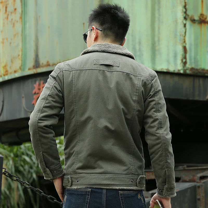 casual denim cotton jacket mens autumn and winter loose vertical collar zipper button wool Chaquetas Hombre 240824