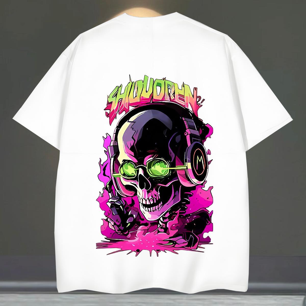 TOP Quality Man T Shirts 100% Cotton 230g skull Anime Printing Street Customized Print Breathable Crew Neck Men Clothes T-Shirt Classic Casual Tops Te