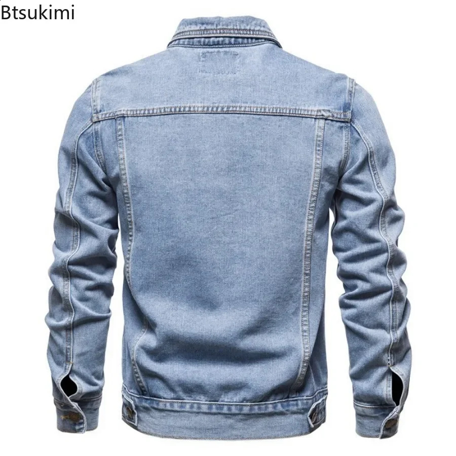 cotton denim jacket mens casual solid color lapel single chest autumn slim fit highquality w240824