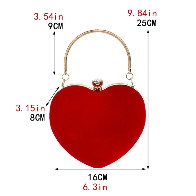 Red Heart n Women Clutch Small Diamonds Golden Velvet Evening Bags Party Wedding Handbags Purse For Female 240824Z