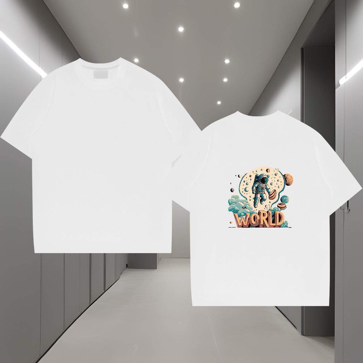 Comfortable T-Shirts 230g 100% Cotton spaceman Casual Beach White Plus Size Breathable Crew Neck Mens Tshirts 2024 New Tops