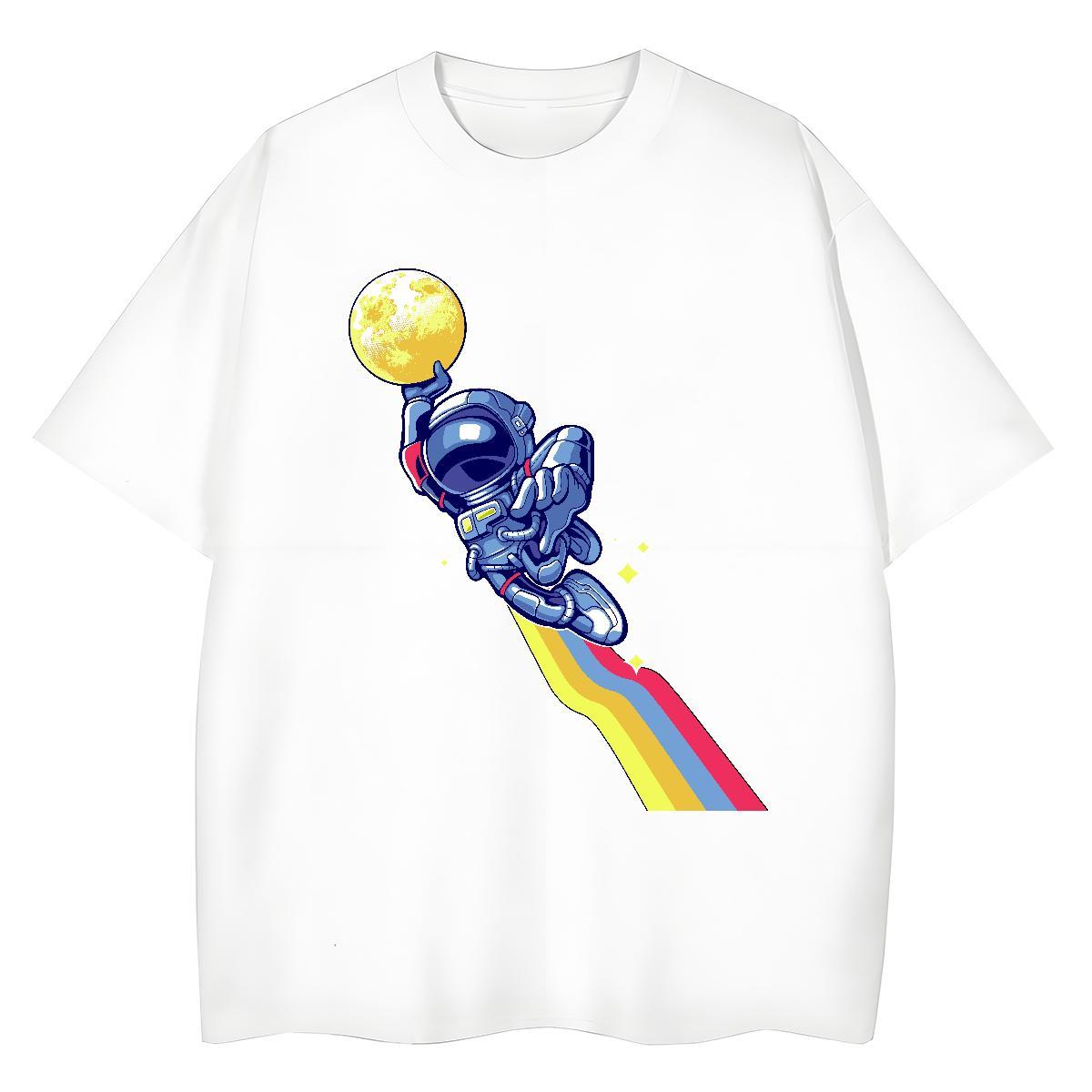 High quality Tshirt for Man Woman 230g 100% Cotton cosmonaut Daily Outfit T Shirt For Woman Breathable Crew Neck Cartoon Printing L-4XL Clothes