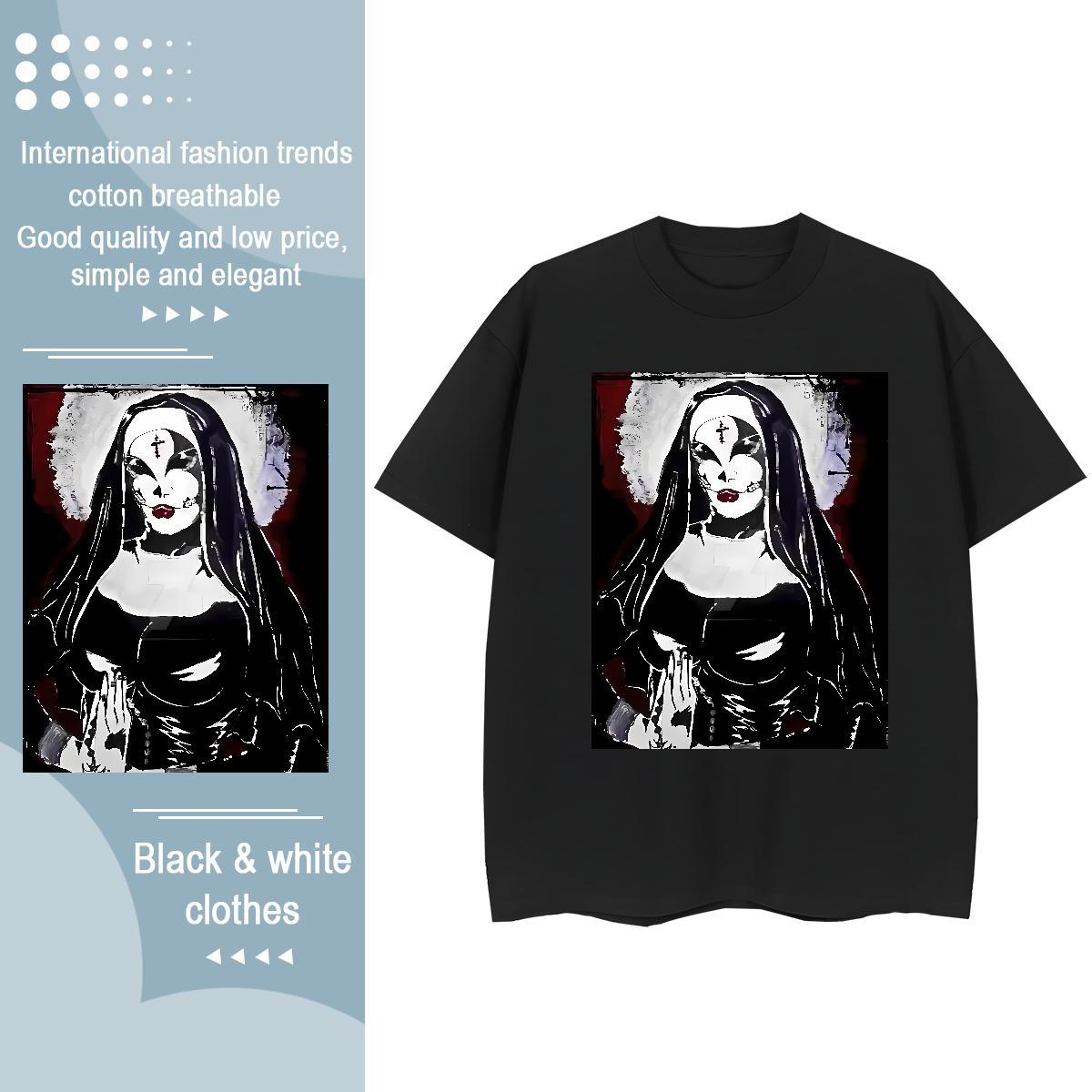 Nice Woman Tshirt 230g Pure Cotton nun Street Wear T Shirts Women O-Neck Short Sleeve Black Oversized Clothings