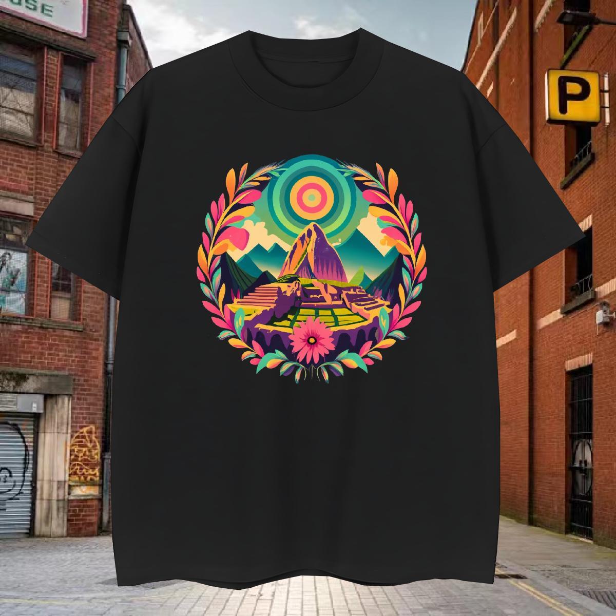 High Quality T Shirts Men 230g 100% Cotton mountains Summer Casual Graphic Breathable Crew Neck Tshirts Classic Tees Shirts