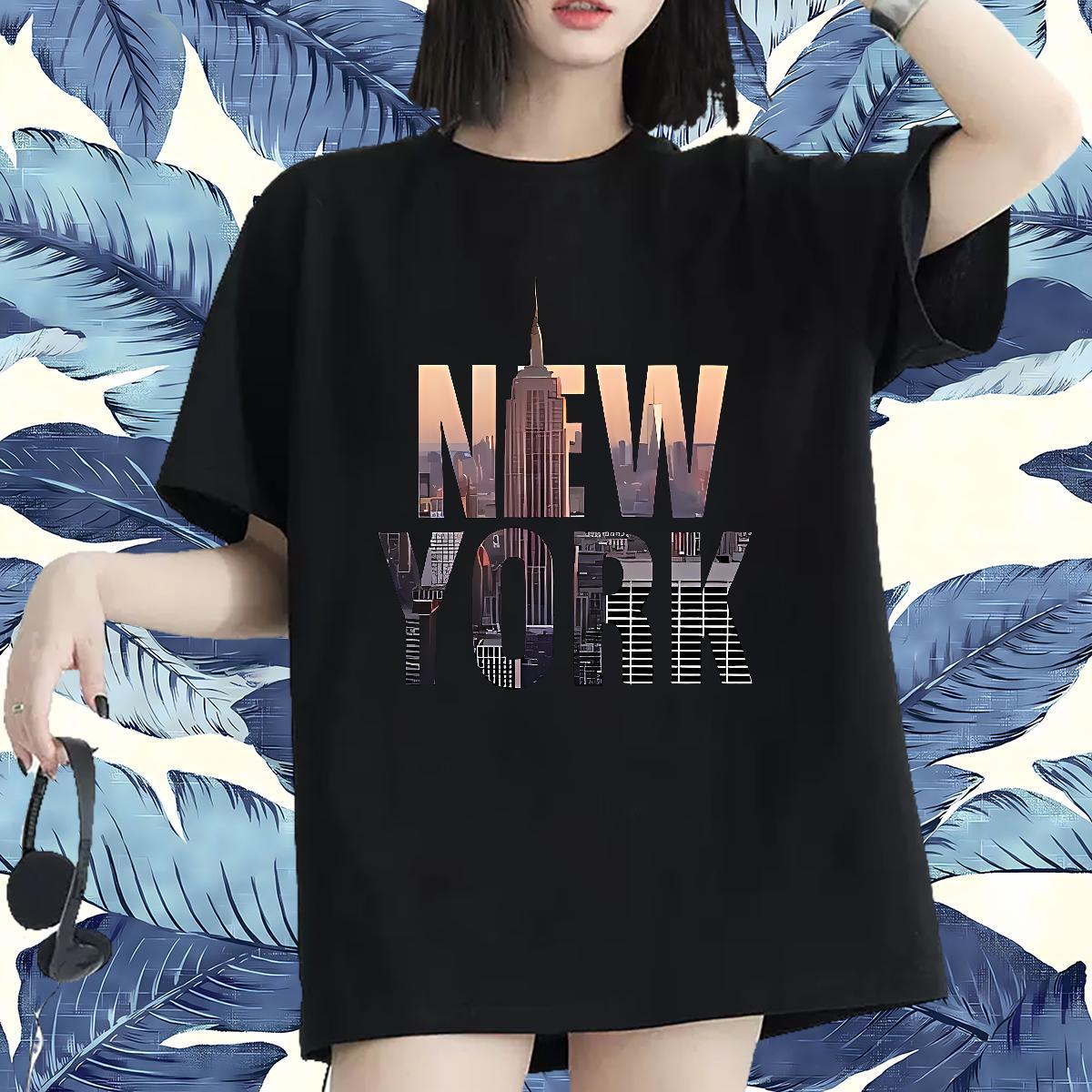 5A Lady T shirt 230g Cotton New York High Street Hip Hop Women T Shirts Crew Neck Breathable Anime Oversized Tops Shirt