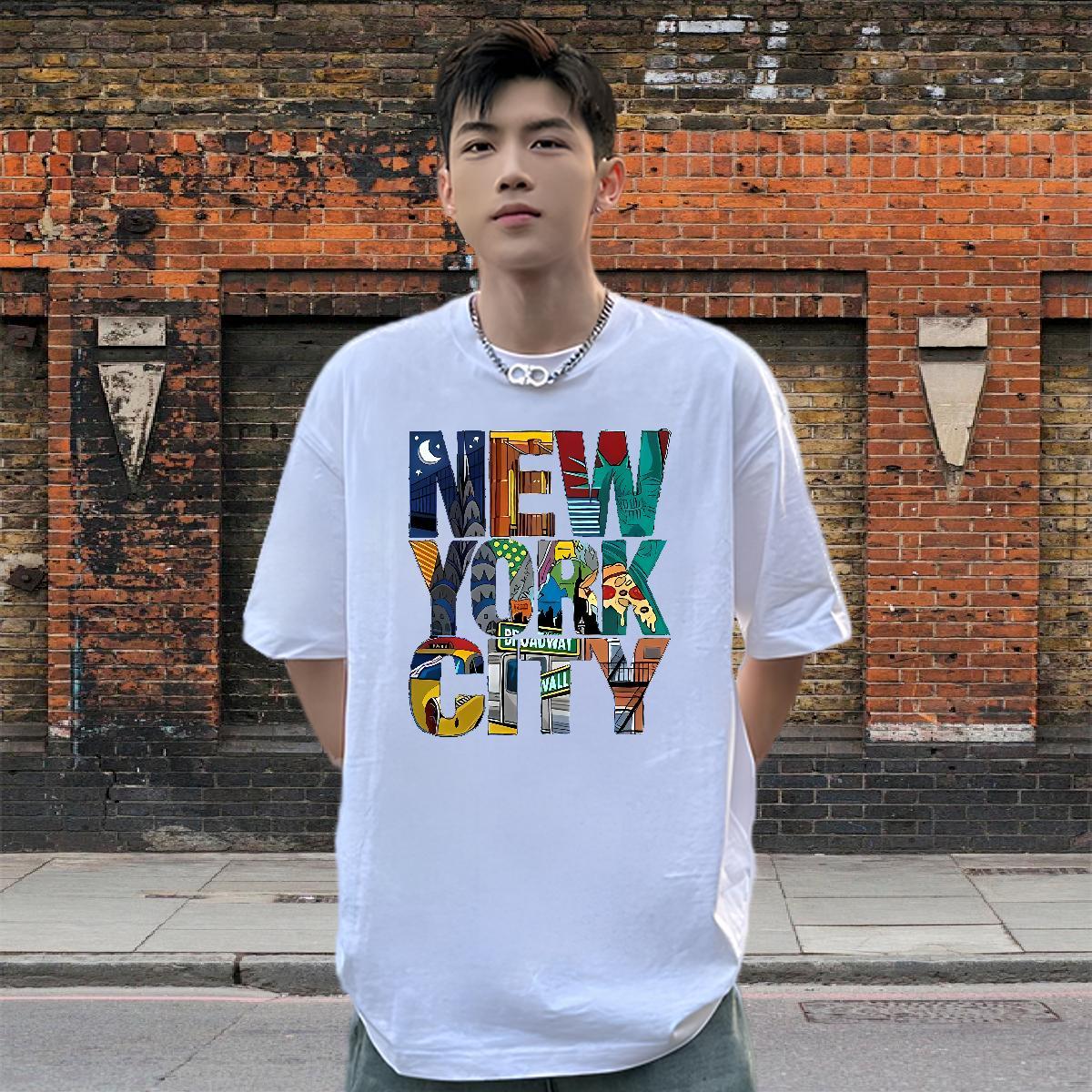 Classic Mens T Shirts 230g Cotton New York Street Casual Plus Size Custom Breathable Crew Neck Tshirt for Man Woman 2024 DIY Tops Tees
