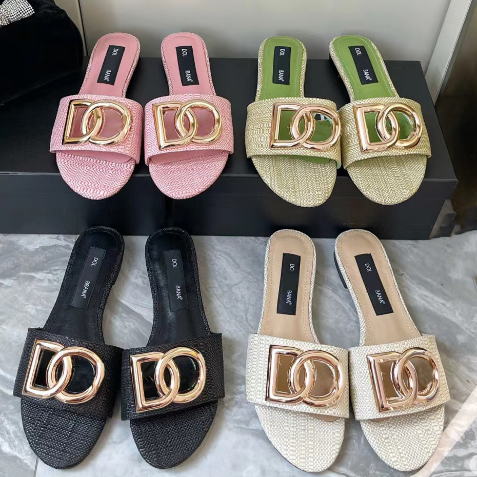 AAA Italy Women slides Designer Sandals Slippers Leather Summer Flat fashion Slipper Weaving shoe upper beach woman Big head Slippers Size 35-42 Shoes 25 style