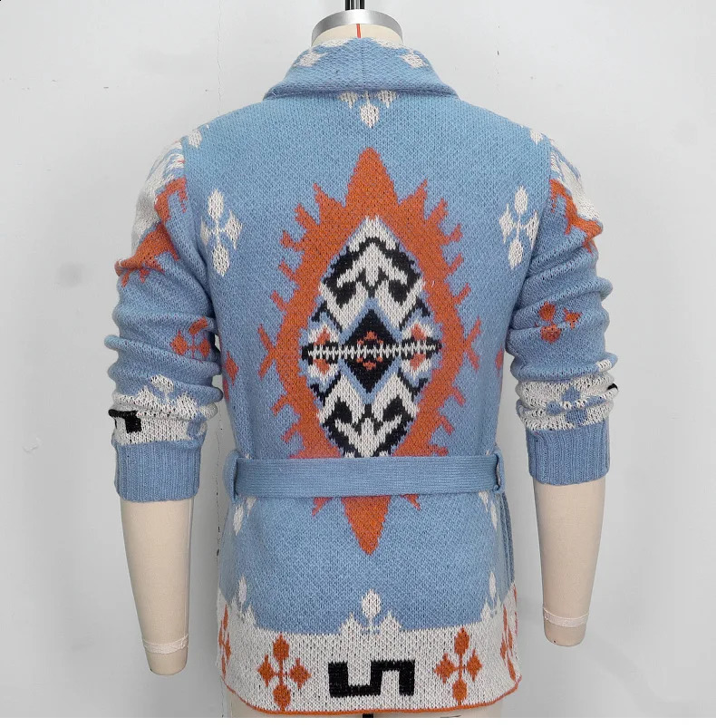 Retro jacquard mens sweater autumn thick medium length knitted jacket with cardigan embroidered street 240824