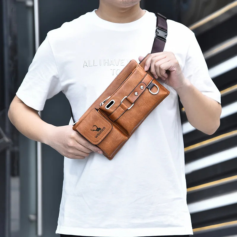 WEIXIER Mens Waist Bag Pu Leather Male Fanny Pack Male Shoulder Chest Bags for Phone Travel Man Belt Pouch Banana Bum Bags 241223