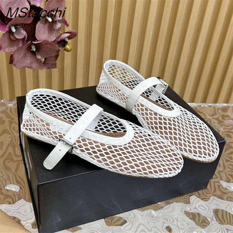 Summer Mesh Falts Sandals Breathable Ballet Comfortable Mary Jane Leisure Buckle Strap Women Loafers Shoes 2024