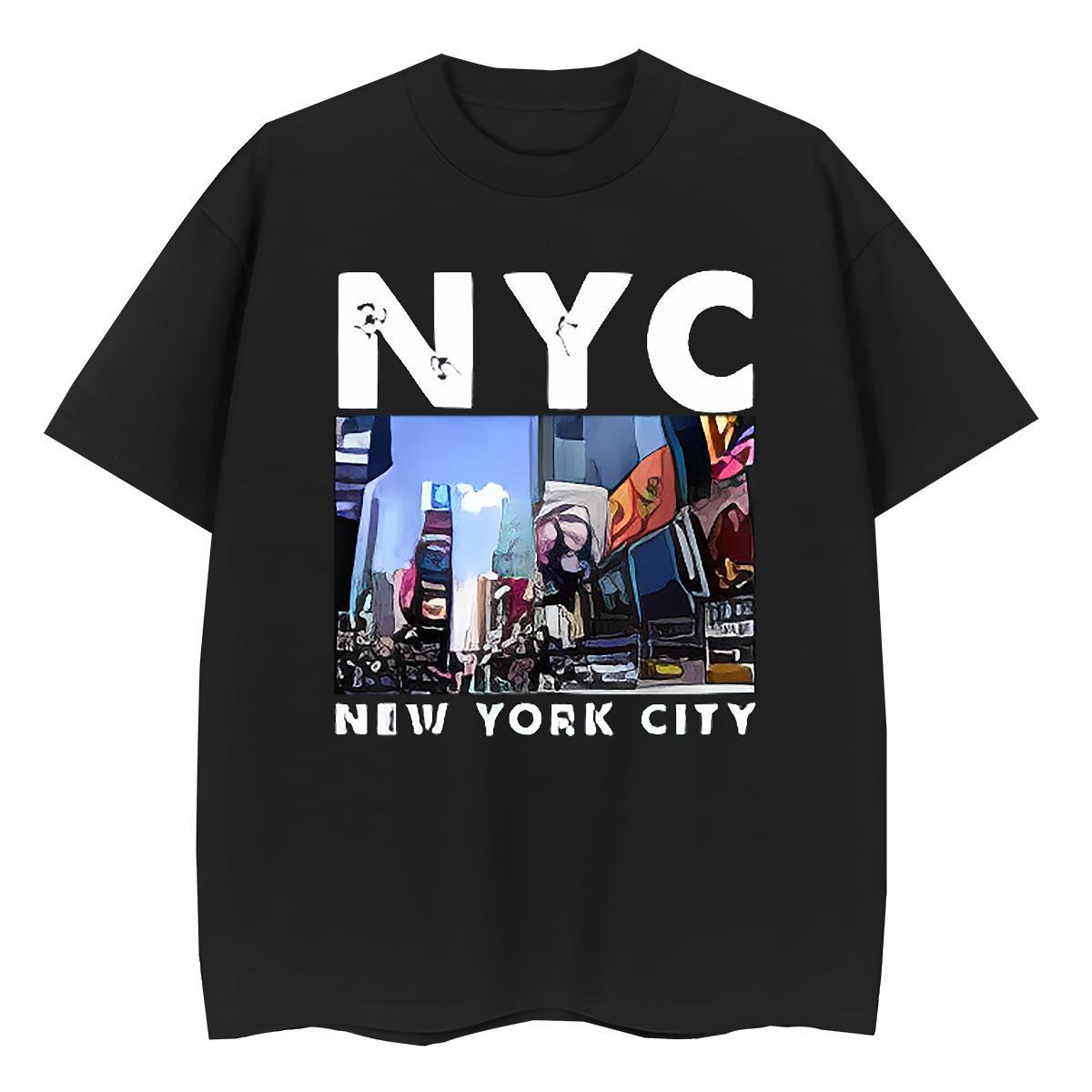 Loose fit Unisex Tshirts 100% Cotton 230g New York Daily Outfit T-Shirts for Women O-Neck Short Sleeve Black Oversized Clothings