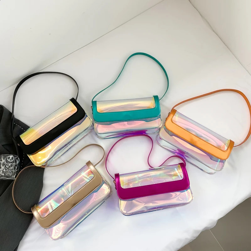 Fashion Transparent Shoulder Bag For Women 5 Colors Clear Waterproof Summer Beach Bag Underarm Purse Jelly Handbag 240824