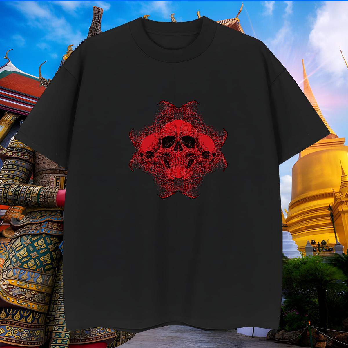 Unisex T Shirt For Man 230g 100% Cotton skull Street wear Hip Hop Floral Print Short Sleeve O-Neck Men Tshirts Classic Top Tees